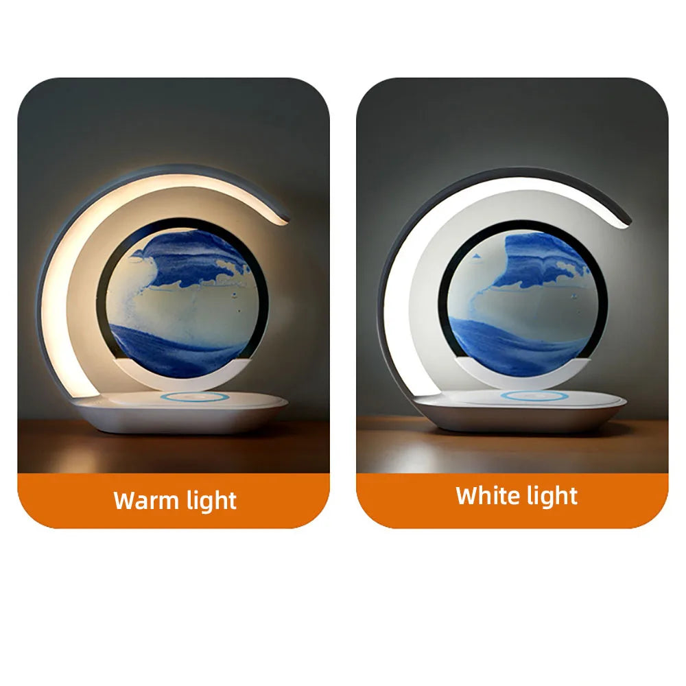 Lampe de table sablier avec chargeur sans fil – Veilleuse art du sable 3D