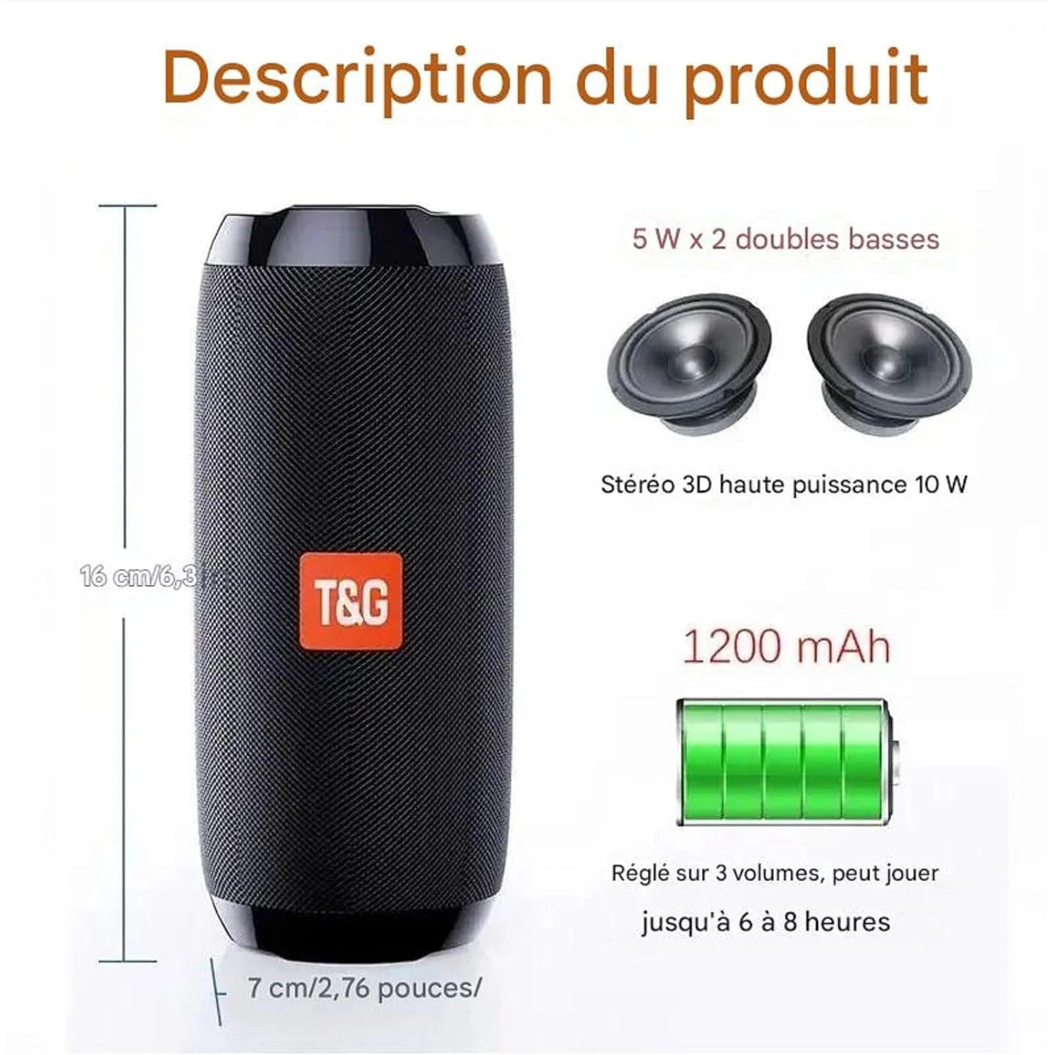 Portable Bluetooth Speaker TG117 with Subwoofer – Wireless Bass Speaker with USB/SD Card Support for Outdoor, Home & Travel