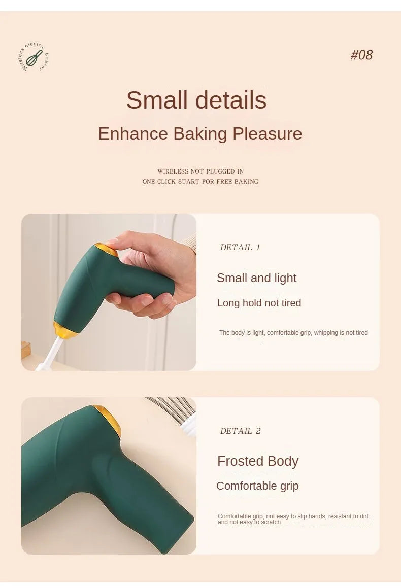 Batidora eléctrica inalámbrica para crema, mezclador eléctrico recargable de 3 velocidades para masa, batidor de huevos, herramienta de cocina, batidora de alimentos