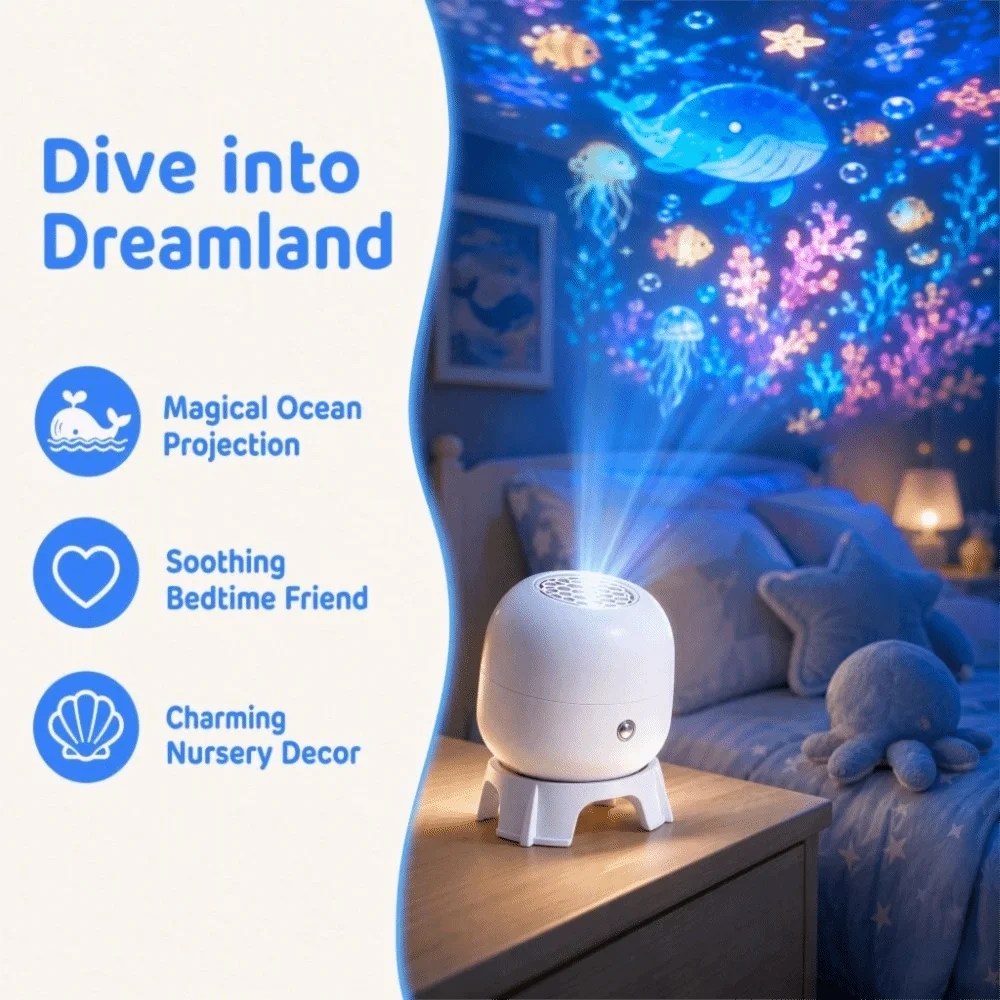 360° Ocean Projector Lamp – Rotating Ambient Night Light