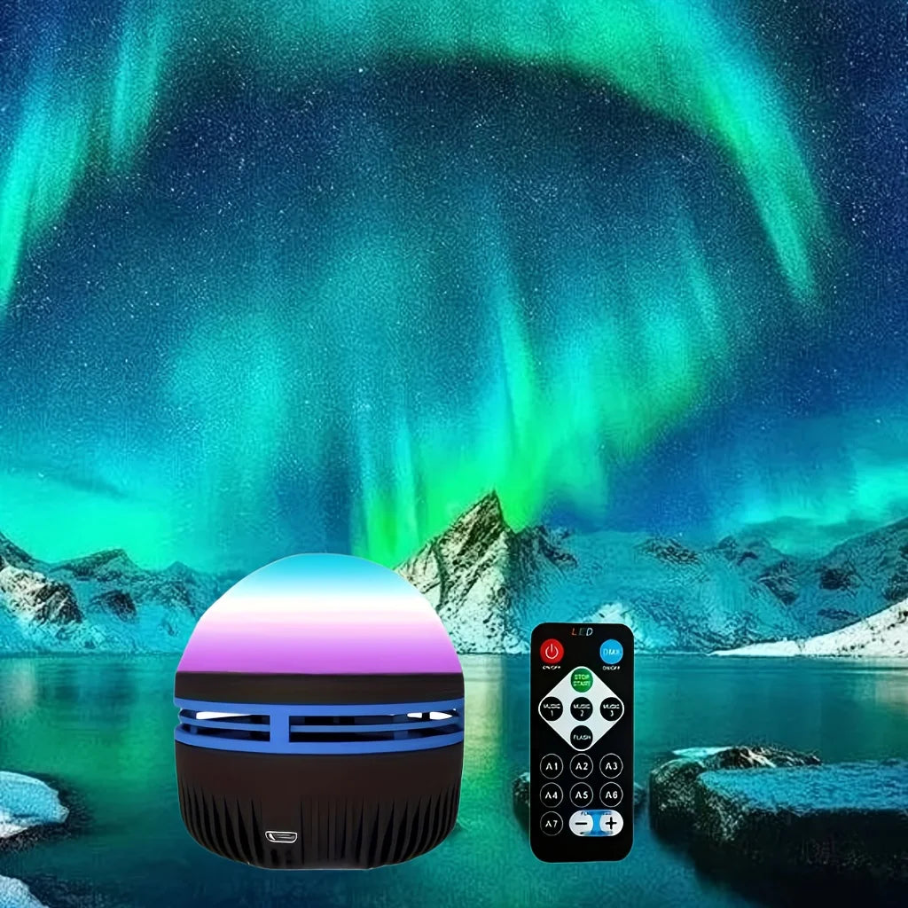 USB Galaxy Aurora Projector – RGB 360° Rotating Night Light with Remote