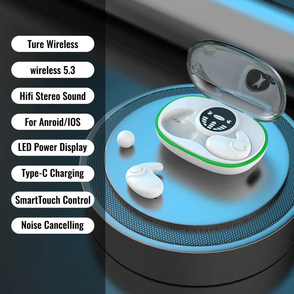 TWS Bluetooth 5.3 Invisible Sleep Earbuds – Wireless Waterproof Sports Headphones with Noise Reduction