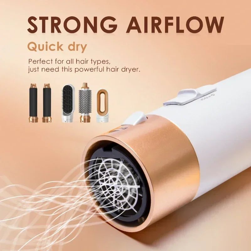 Ensemble brosse à air chaud et outil de coiffage professionnel 5-en-1 – Bouclez, lissez et donnez du volume