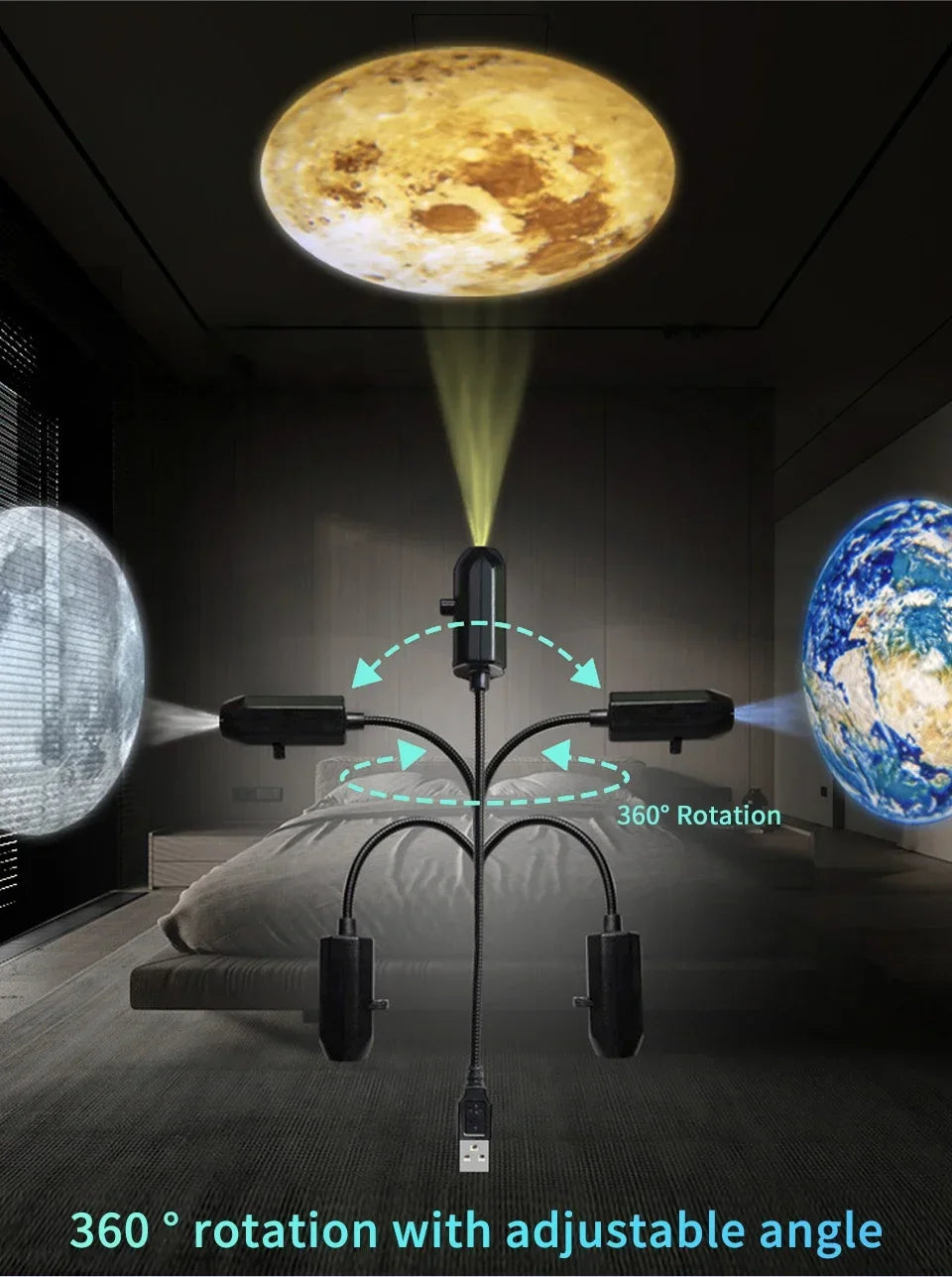 Lampe projecteur planétaire à connexion USB directe et diapositives de projection – Éclairage d'ambiance LED pour Halloween et Noël