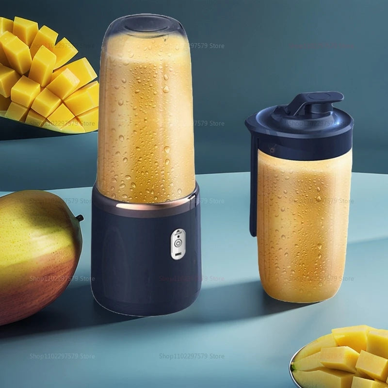 Extractor de zumo portátil mini, doble vaso, inalámbrico, recargable por USB, batidora de hielo compacta para viajes y hogar, como licuadora de frutas.