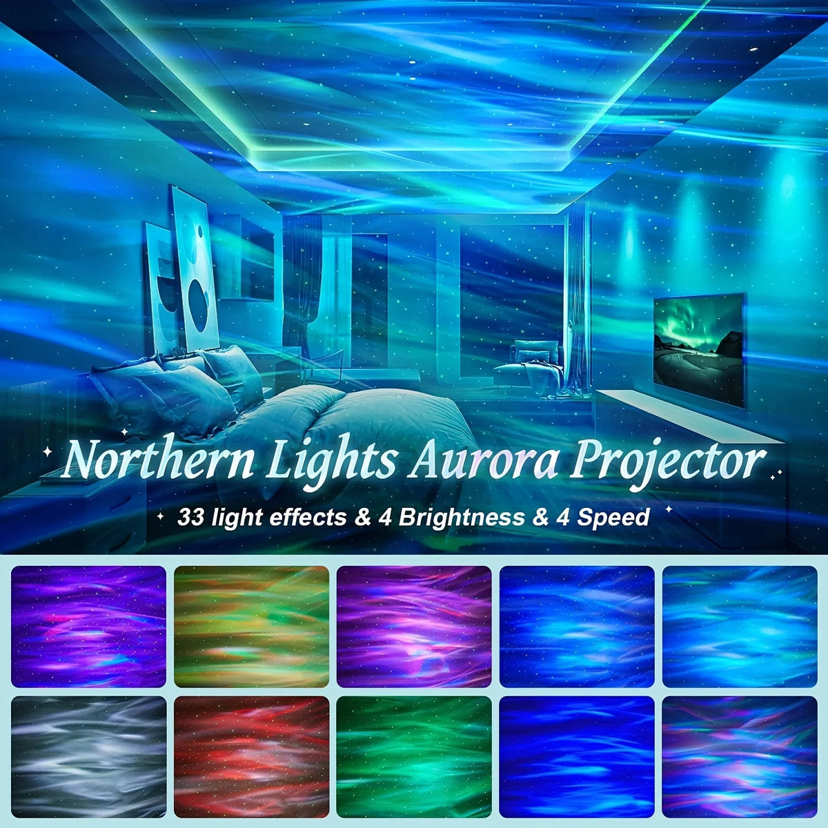 USB Galaxy Aurora Projector – RGB 360° Rotating Night Light with Remote