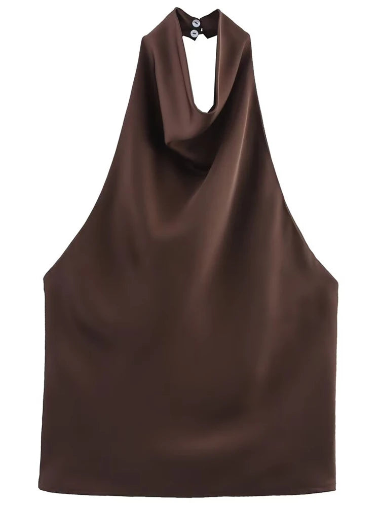 Haut corset dos nu à encolure américaine en satin pour femme – Débardeur élégant pour soirée d'été