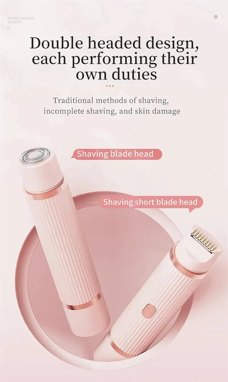 2026 New Women Electric Shaver Waterproof 2 in 1 Double Head Bikini Hair Trimmer Detachable Head Wet Dry Shaver
