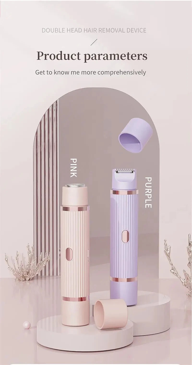 2026 New Women Electric Shaver Waterproof 2 in 1 Double Head Bikini Hair Trimmer Detachable Head Wet Dry Shaver