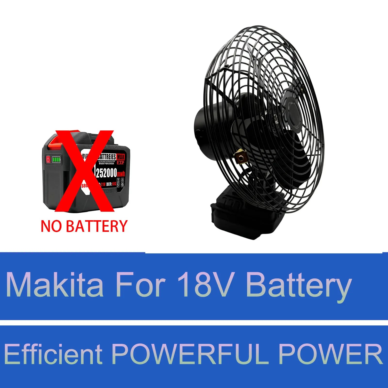18V Cordless Battery Powered Fan – Portable Strong Wind Camping & Outdoor Fan (Compatible with Makita Battery)