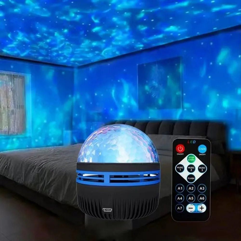 USB Galaxy Aurora Projector – RGB 360° Rotating Night Light with Remote
