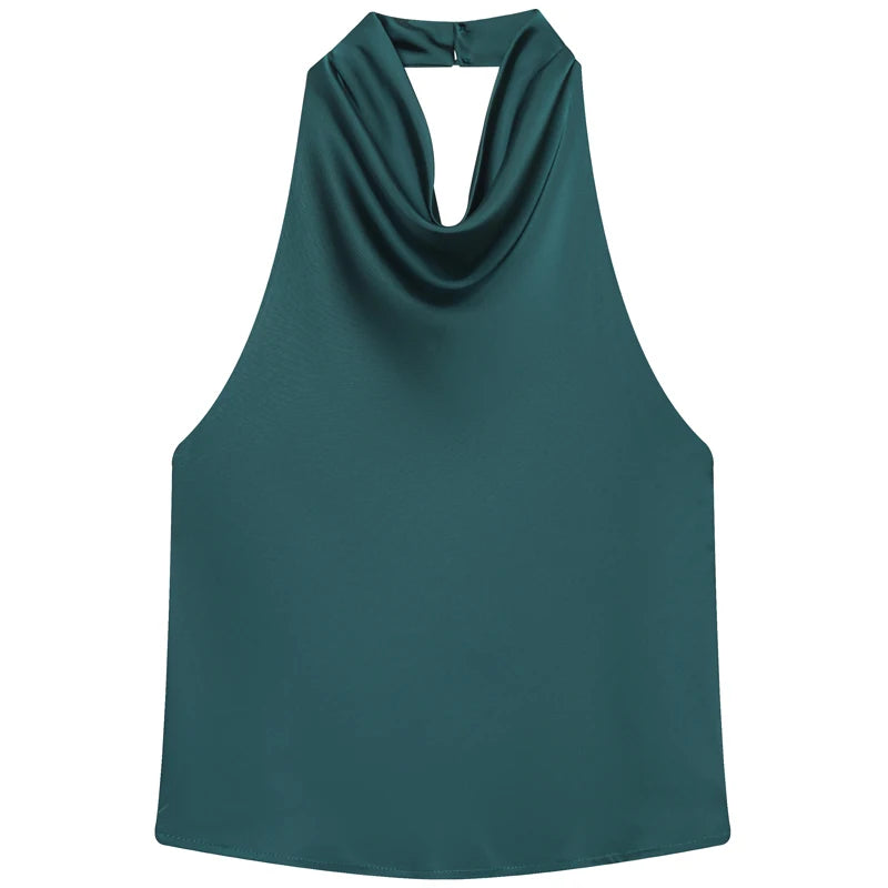 Haut corset dos nu à encolure américaine en satin pour femme – Débardeur élégant pour soirée d'été