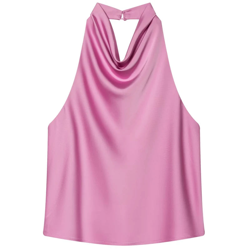 Haut corset dos nu à encolure américaine en satin pour femme – Débardeur élégant pour soirée d'été