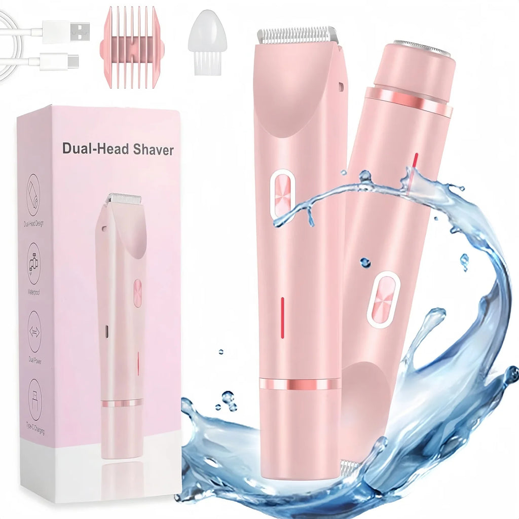 Bikini Trimmer for Women, 2 in 1 Dual Head Bikini Shaver & Body Shaver, Cordless & Waterproof Painless Electric Hair Removal