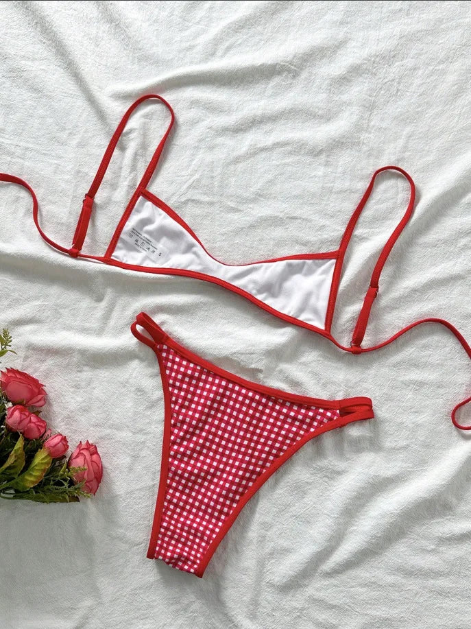 "Conjunto de bikini sin tirantes nuevo 2025 - Traje de baño sexy de dos piezas con espalda descubierta y lazo frontal para mujer"