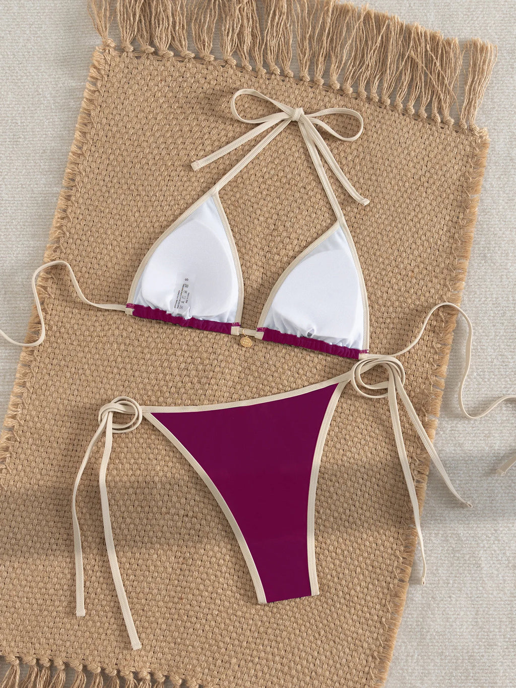 Conjunto de bikini sexy para mujer de dos piezas, traje de baño con ribete de bloques de color, lazo lateral y espalda cruzada para playa y piscina, Novedad 2026