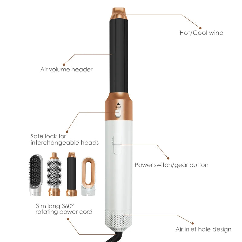 Ensemble brosse à air chaud et outil de coiffage professionnel 5-en-1 – Bouclez, lissez et donnez du volume