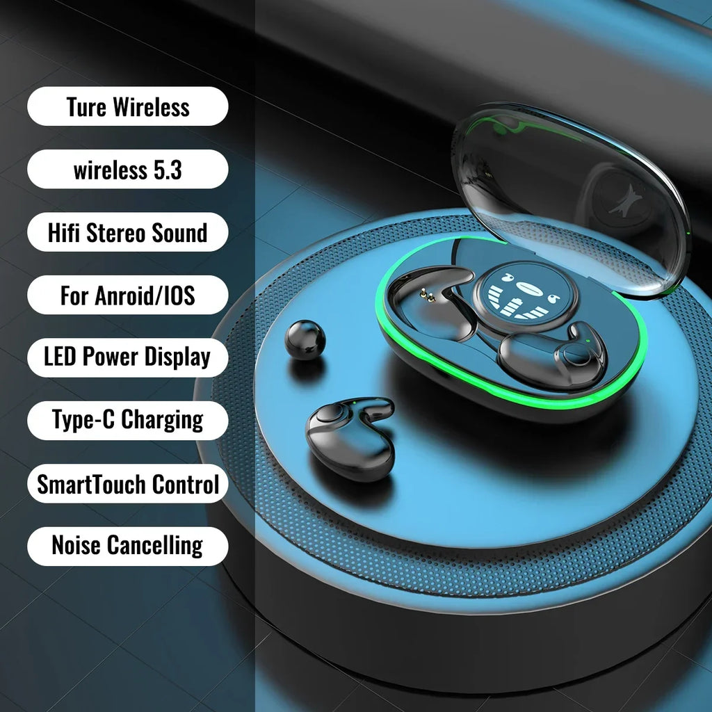 TWS Bluetooth 5.3 Invisible Sleep Earbuds – Wireless Waterproof Sports Headphones with Noise Reduction