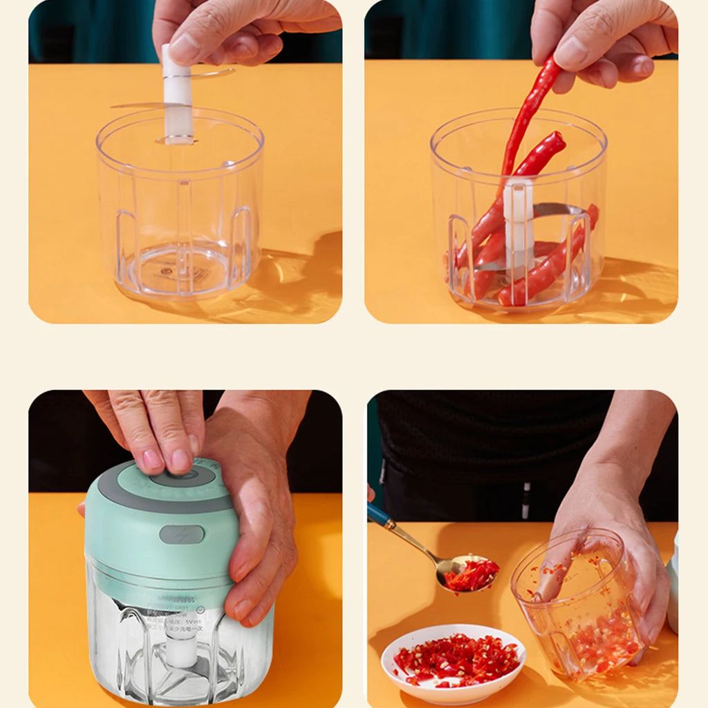 Mini picadora eléctrica de ajos de 100ml/250ml - Machacador USB recargable con potente batería de litio, fácil de usar para carne