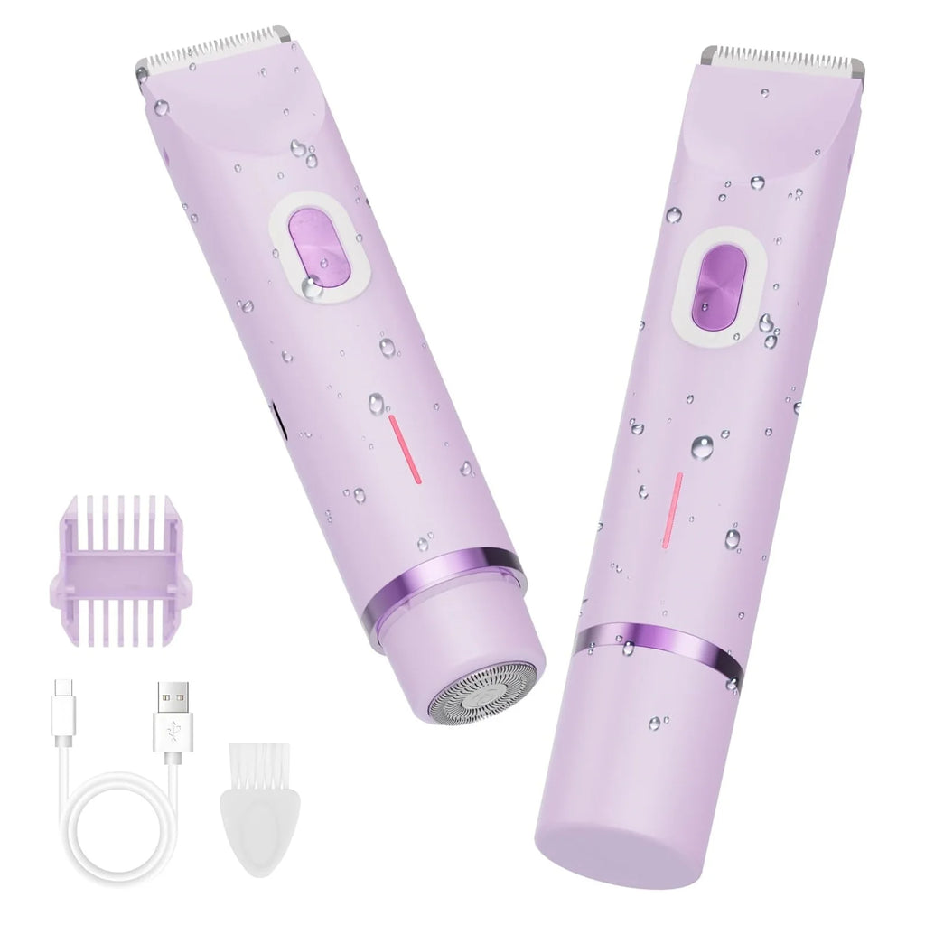 Bikini Trimmer for Women, 2 in 1 Dual Head Bikini Shaver & Body Shaver, Cordless & Waterproof Painless Electric Hair Removal