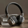 Retro Leather Bluetooth 5.3 Wireless Over-Ear Headphones – Foldable Noise Cancelling Headset with Mic