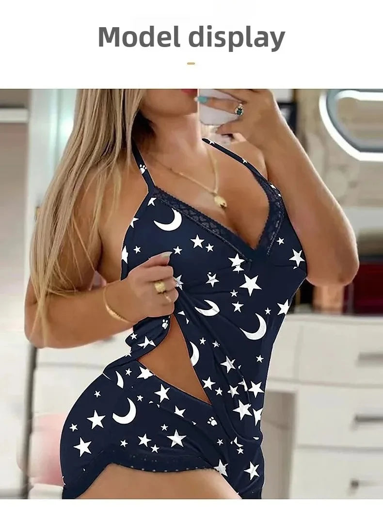 Women Lace Pajama Set Sexy Two Piece Sleepwear V-Neck Shorts Nightwear Plus Size Home Loungewear Set
