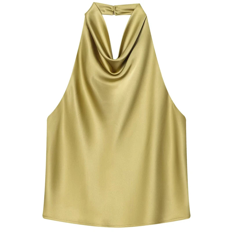 Haut corset dos nu à encolure américaine en satin pour femme – Débardeur élégant pour soirée d'été