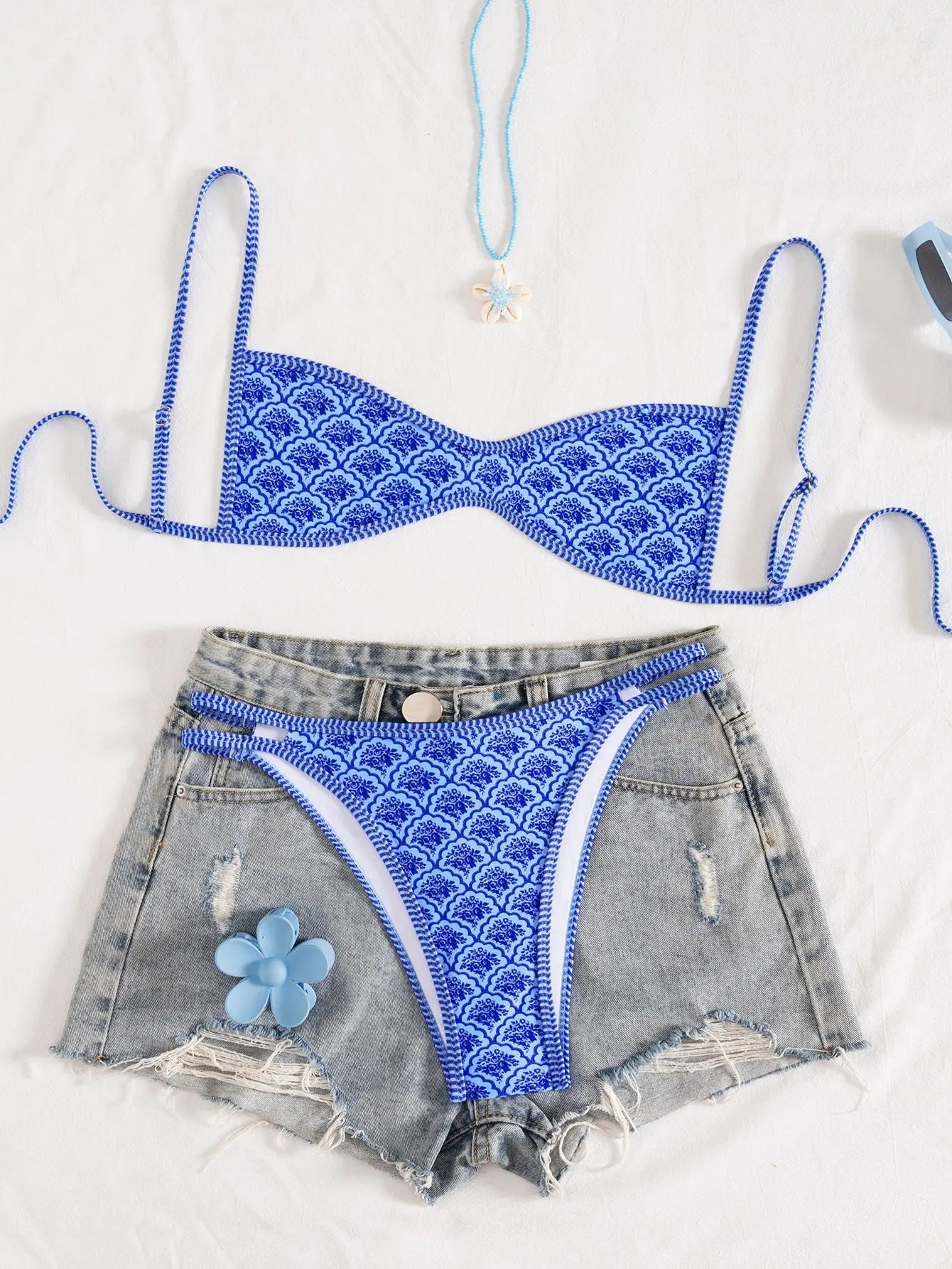 "Conjunto de bikini sin tirantes nuevo 2025 - Traje de baño sexy de dos piezas con espalda descubierta y lazo frontal para mujer"