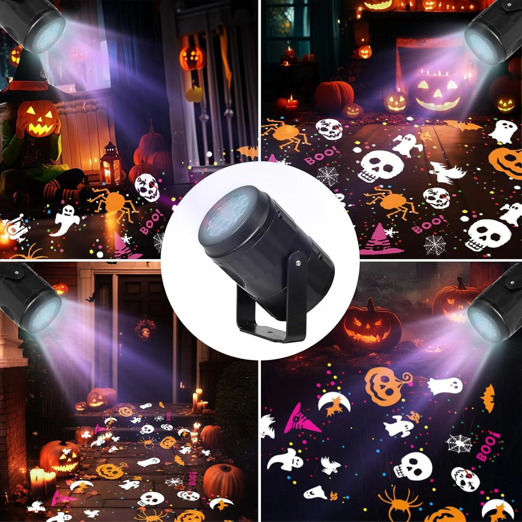 Projecteur de lumières pour Halloween et Noël – Décoration LED rotative avec citrouilles, flocons de neige et motifs festifs