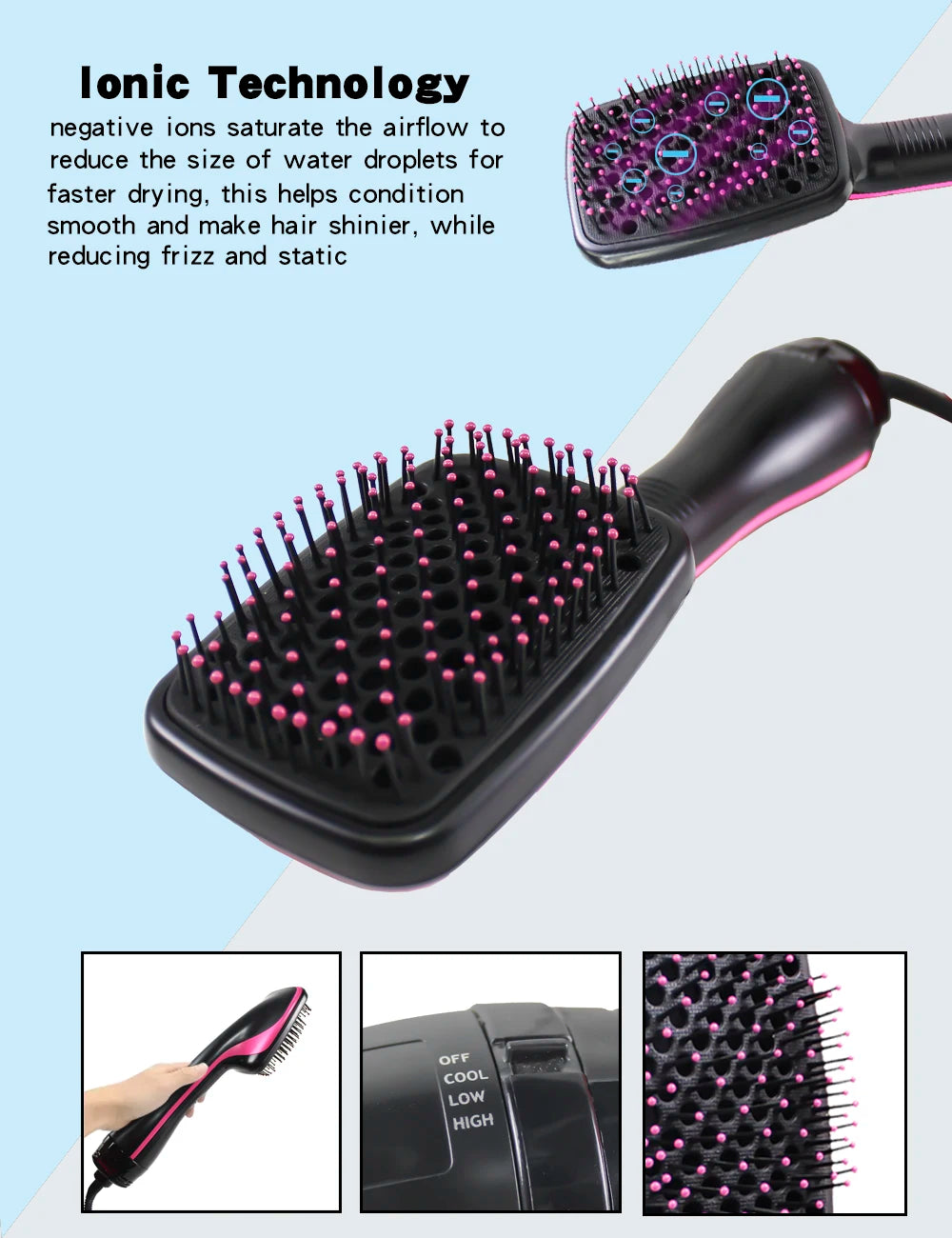 Brosse séchante à air chaud tout-en-un – Appareil de coiffage aux ions négatifs pour lisser, défroisser et donner du volume