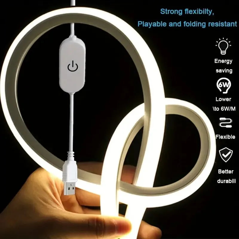 USB LED Neon Light Strip 5V – Dimmable Touch Sensor Waterproof