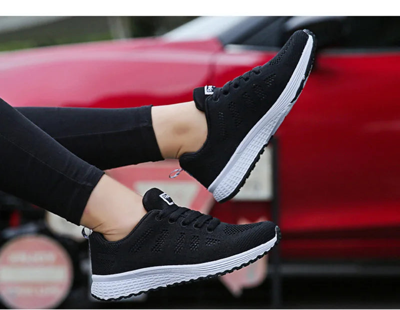Women's Breathable Mesh Walking Sneakers – Lightweight Casual Flat Shoes