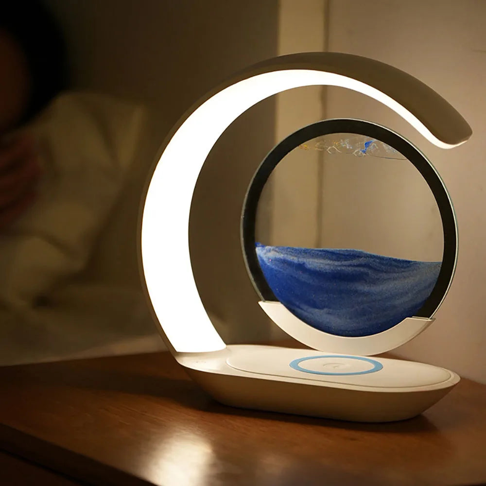 Lampe de table sablier avec chargeur sans fil – Veilleuse art du sable 3D