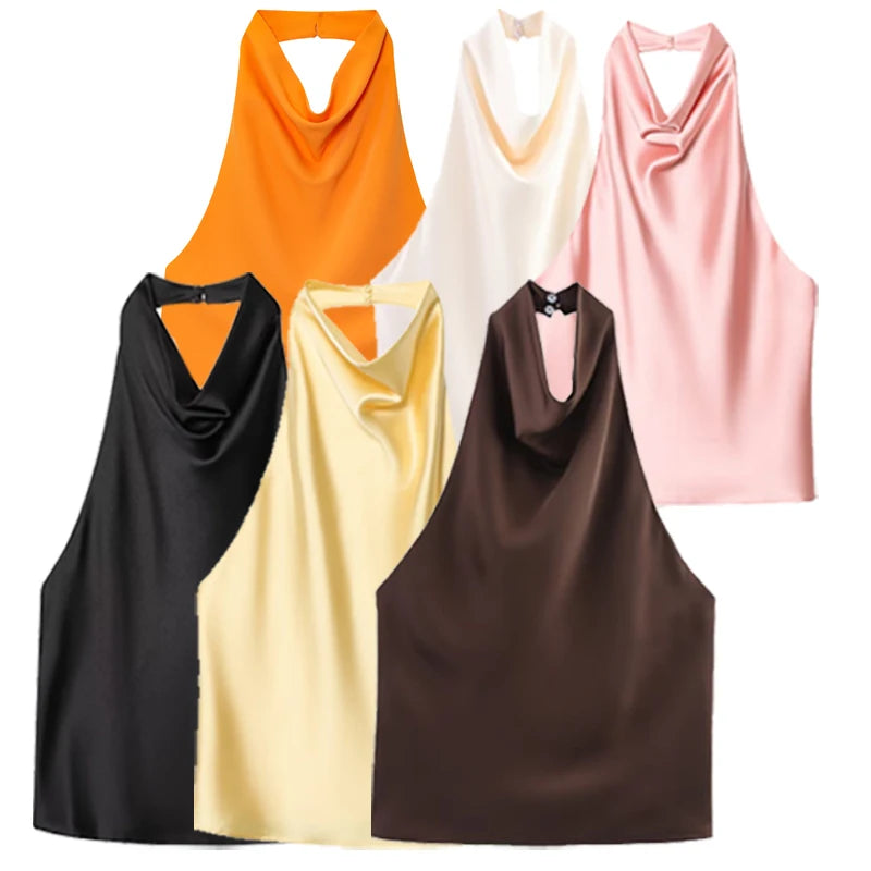 Haut corset dos nu à encolure américaine en satin pour femme – Débardeur élégant pour soirée d'été