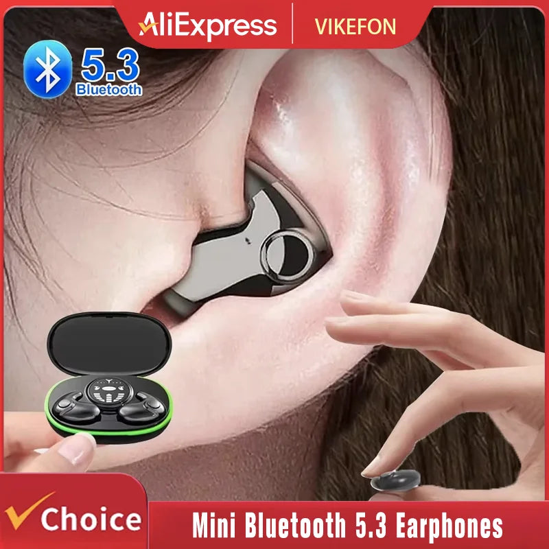 TWS Bluetooth 5.3 Invisible Sleep Earbuds – Wireless Waterproof Sports Headphones with Noise Reduction