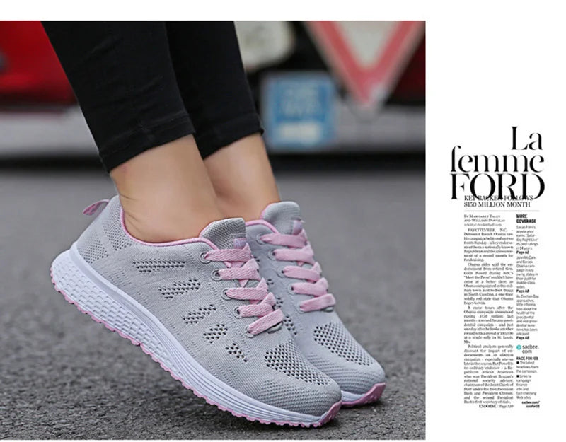 Women's Breathable Mesh Walking Sneakers – Lightweight Casual Flat Shoes