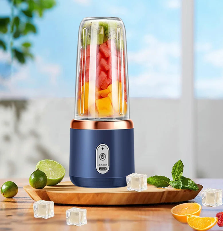 Extractor de zumo portátil mini, doble vaso, inalámbrico, recargable por USB, batidora de hielo compacta para viajes y hogar, como licuadora de frutas.