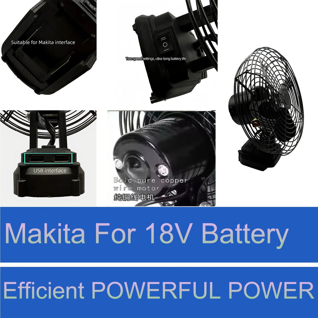 18V Cordless Battery Powered Fan – Portable Strong Wind Camping & Outdoor Fan (Compatible with Makita Battery)