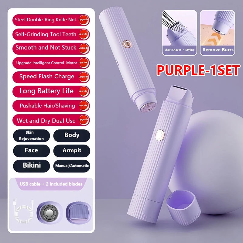 2026 New Women Electric Shaver Waterproof 2 in 1 Double Head Bikini Hair Trimmer Detachable Head Wet Dry Shaver