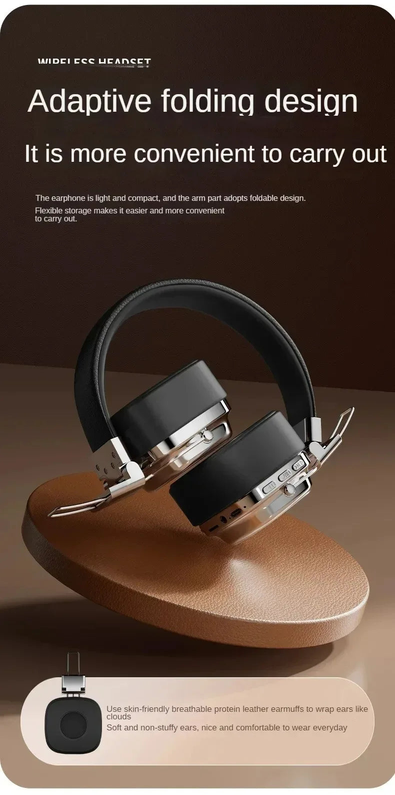 Retro Leather Bluetooth 5.3 Wireless Over-Ear Headphones – Foldable Noise Cancelling Headset with Mic