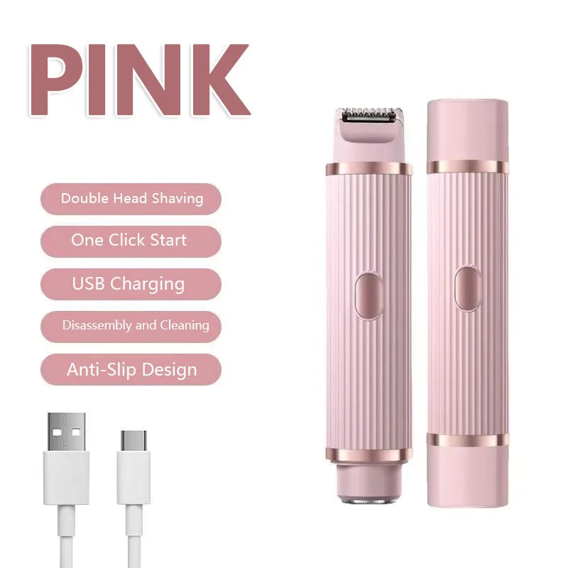 2026 New Women Electric Shaver Waterproof 2 in 1 Double Head Bikini Hair Trimmer Detachable Head Wet Dry Shaver