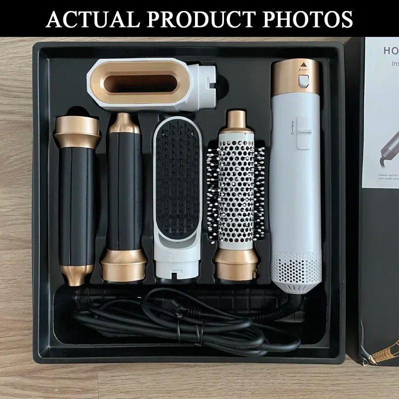Ensemble brosse à air chaud et outil de coiffage professionnel 5-en-1 – Bouclez, lissez et donnez du volume