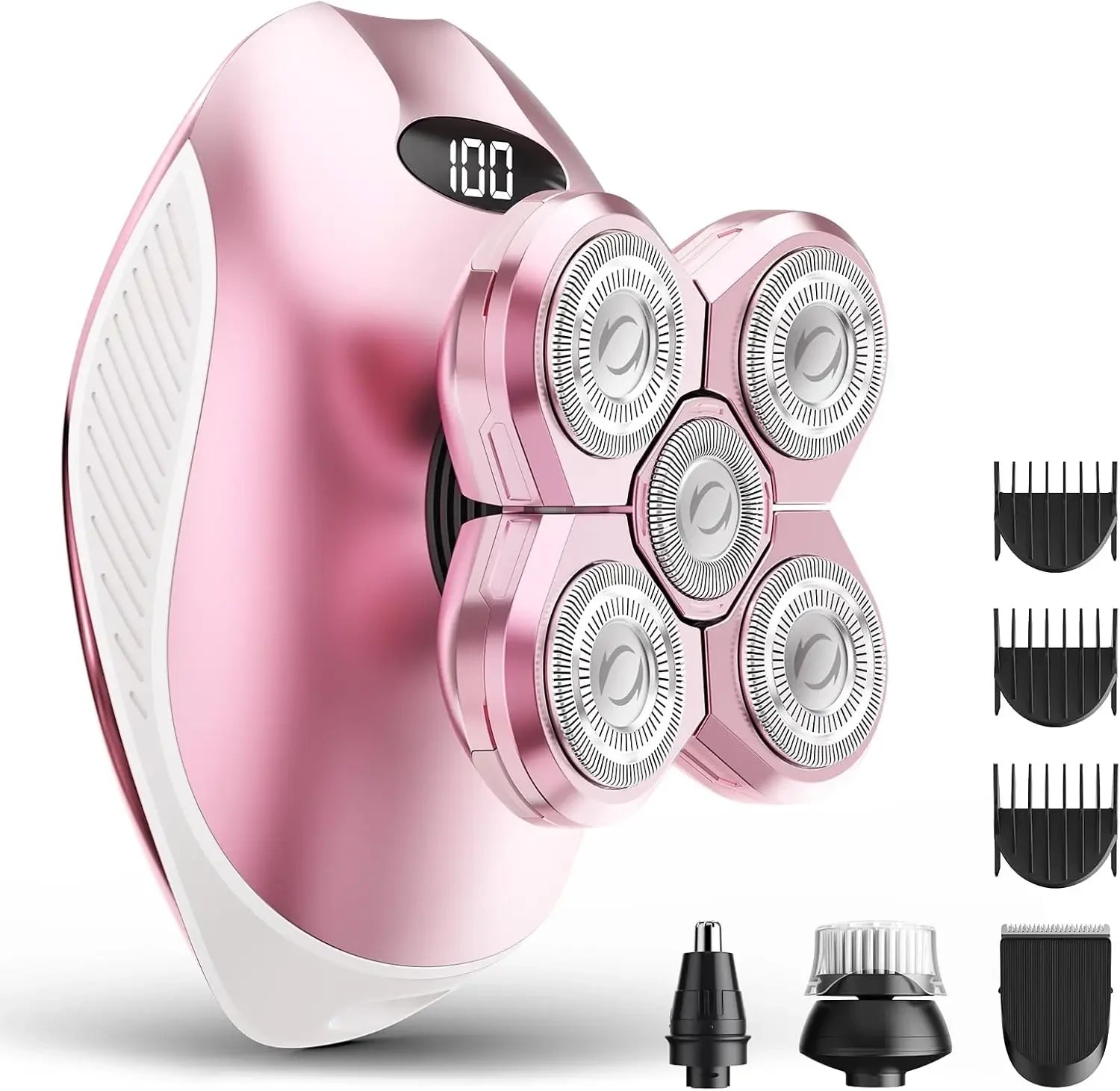 6D Electric Head Shaver for Men – Rechargeable Rotary Razor with LED Display & Nose Trimmer Grooming Kit