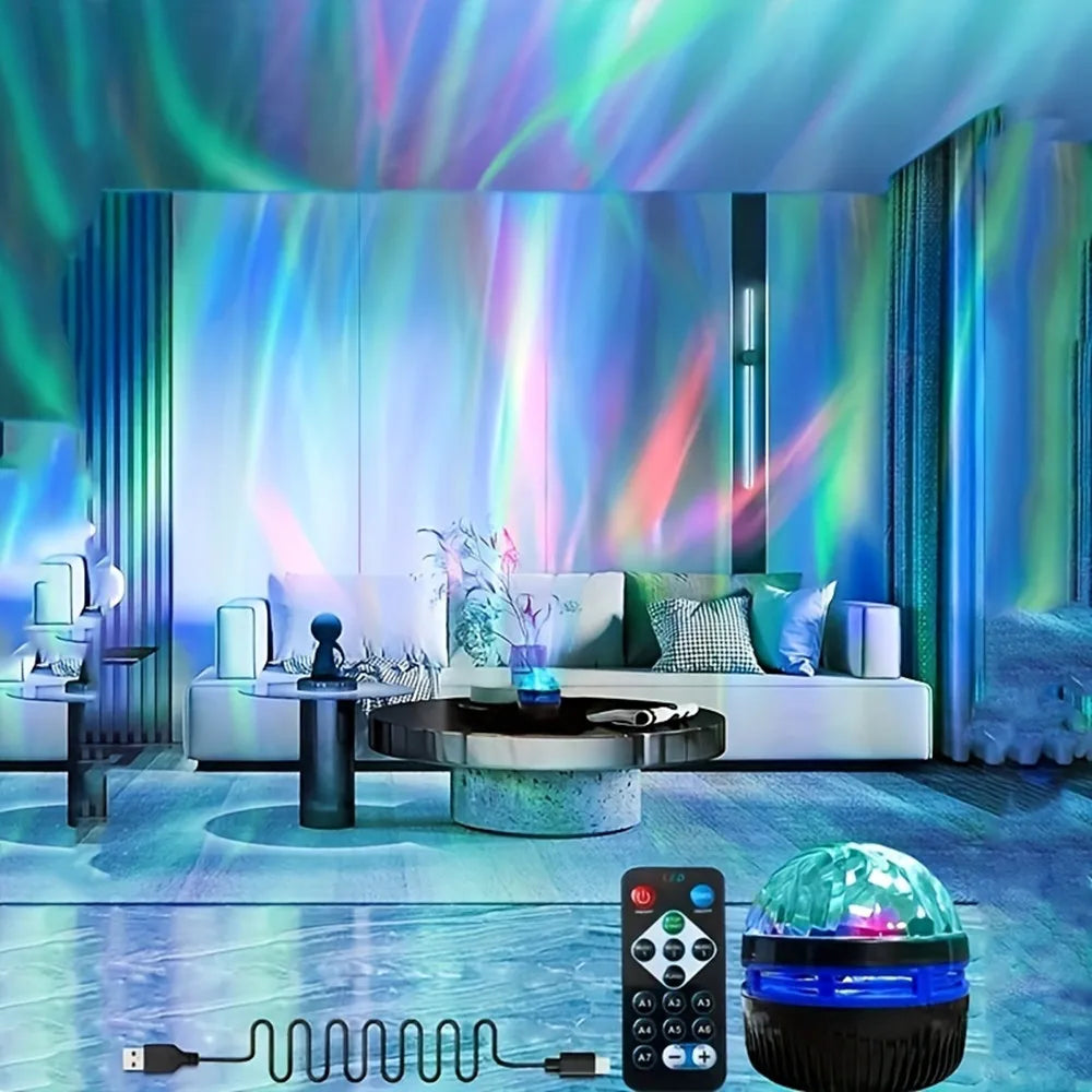 USB Galaxy Aurora Projector – RGB 360° Rotating Night Light with Remote