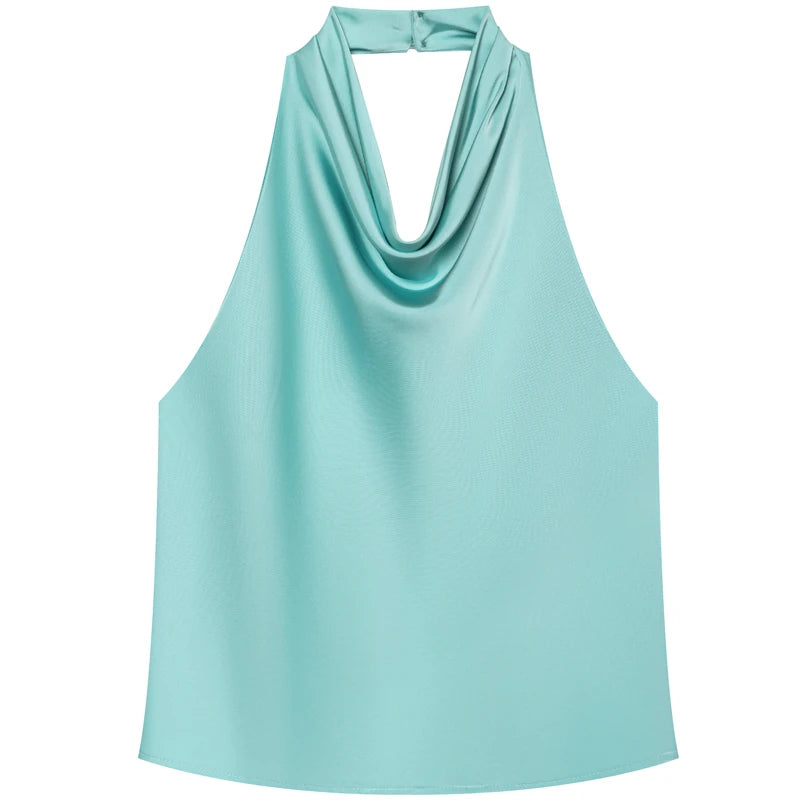 Haut corset dos nu à encolure américaine en satin pour femme – Débardeur élégant pour soirée d'été