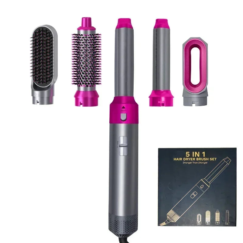 Ensemble brosse à air chaud et outil de coiffage professionnel 5-en-1 – Bouclez, lissez et donnez du volume