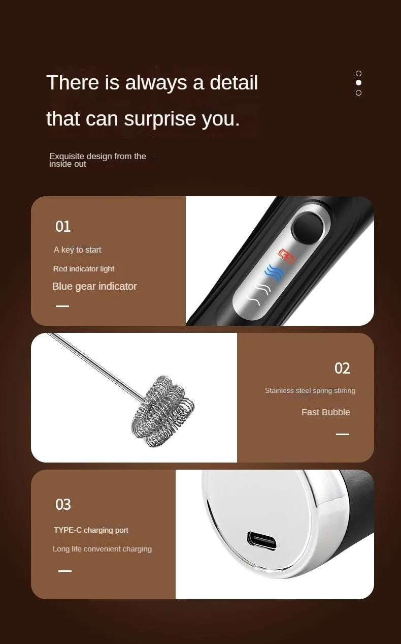 Batidora eléctrica USB, espumador de leche y café de mano, licuadora portátil de 3 velocidades, para hacer mantequilla, herramienta de cocina, mezclador de ingredientes