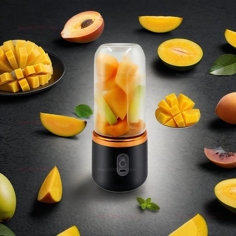 Extractor de zumo portátil mini, doble vaso, inalámbrico, recargable por USB, batidora de hielo compacta para viajes y hogar, como licuadora de frutas.