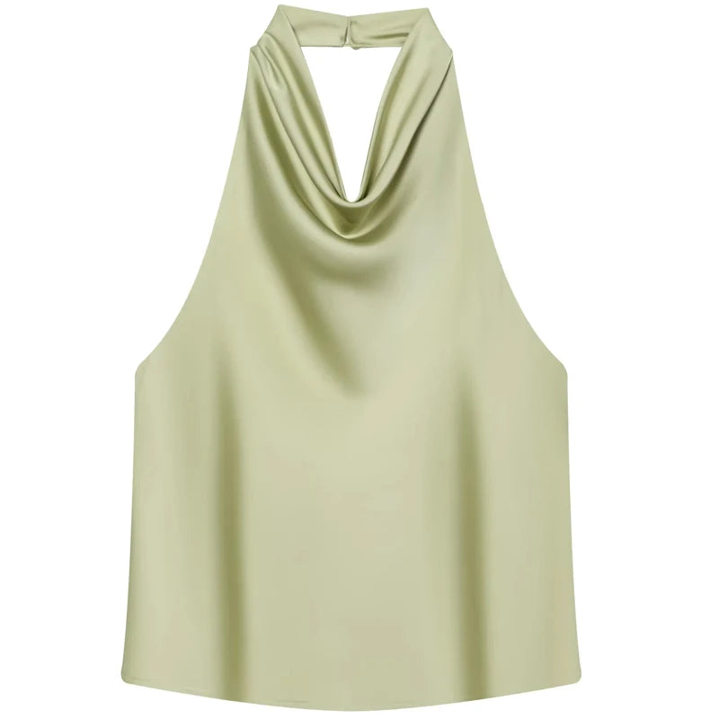Haut corset dos nu à encolure américaine en satin pour femme – Débardeur élégant pour soirée d'été