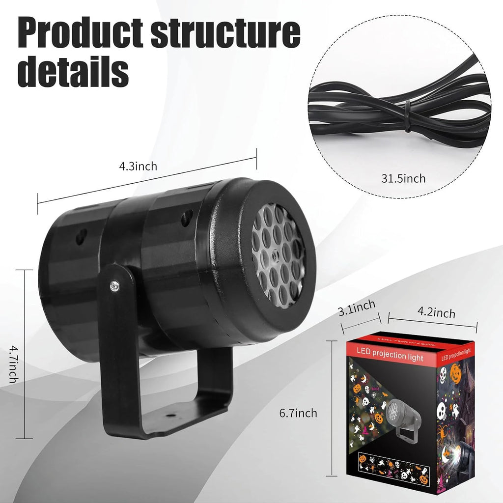 Projecteur de lumières pour Halloween et Noël – Décoration LED rotative avec citrouilles, flocons de neige et motifs festifs